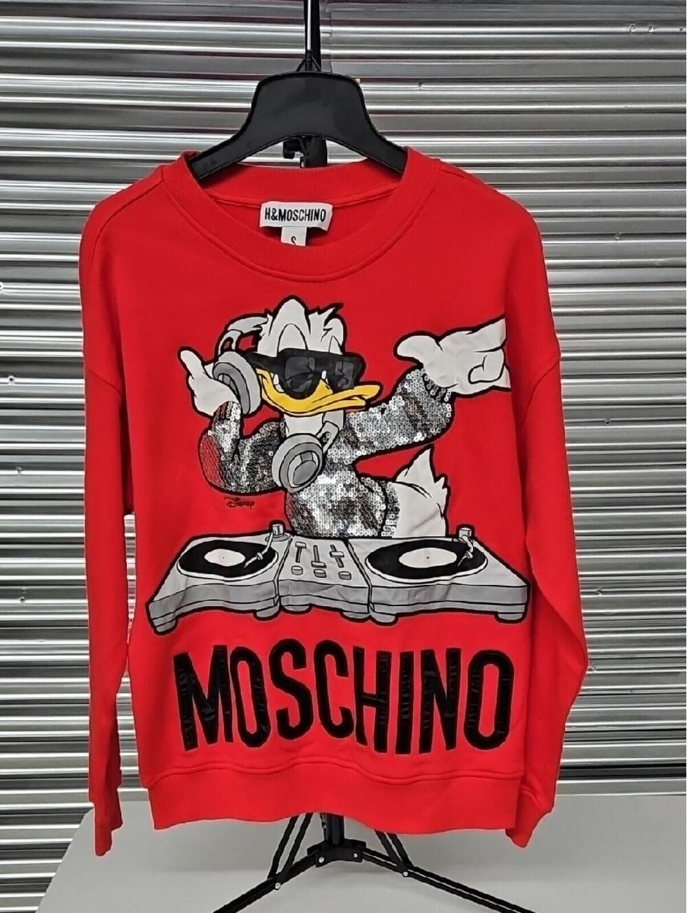 Moschino Red Donald Duck DJ Crewneck Sweatshirt